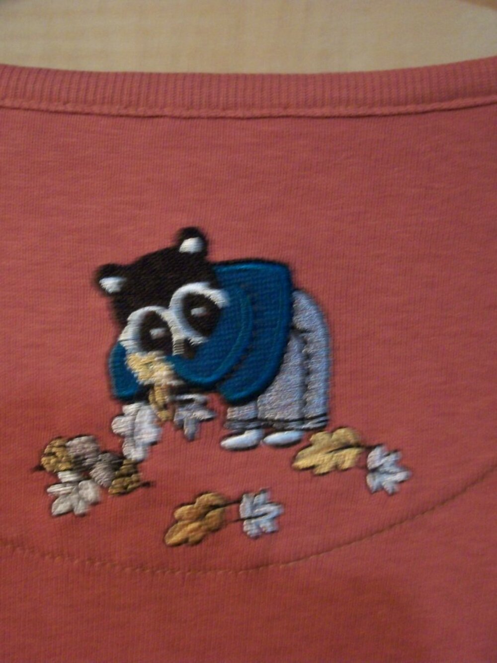 Christopher & Banks NWT Vintage Fall Raccoon with Leaves All Cotton Tee Sz L - Picture 4 of 6